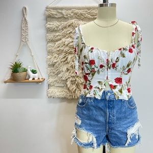 Ari + All Anthropologie wild Flower 🌹 Crop Tank Corset Strap tie hook & Eye